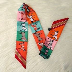 Silk Twilly Scarf with Horse Print Design